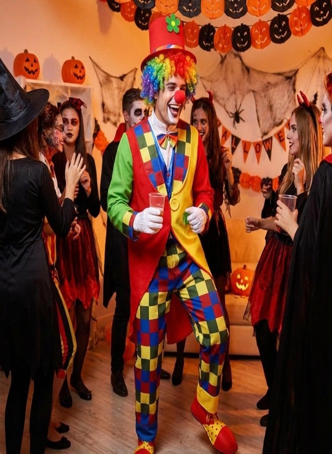 Yahenda 7 Pcs Clown Costume Set Halloween Cosplay Clown Red Nose Wig Shoes Hat Accessories Circus Carnival Party(M) - Image 5